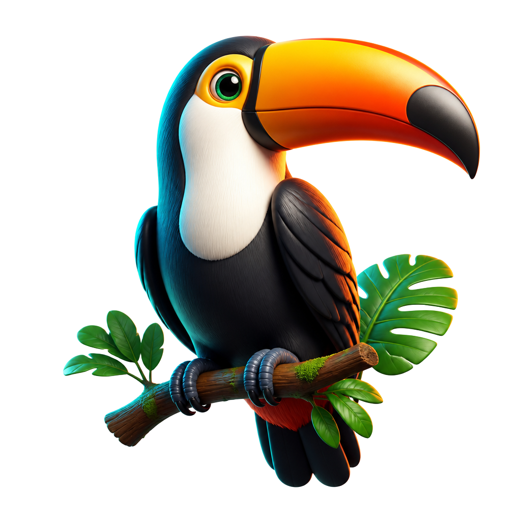 Ilustração 3D de um tucano, mascote da Tucanus Company